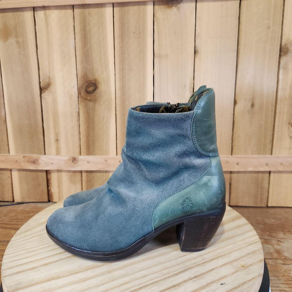 Fly London Hota Boots Womens 9 Blue Suede Leather Ankle Zip Booties Casual